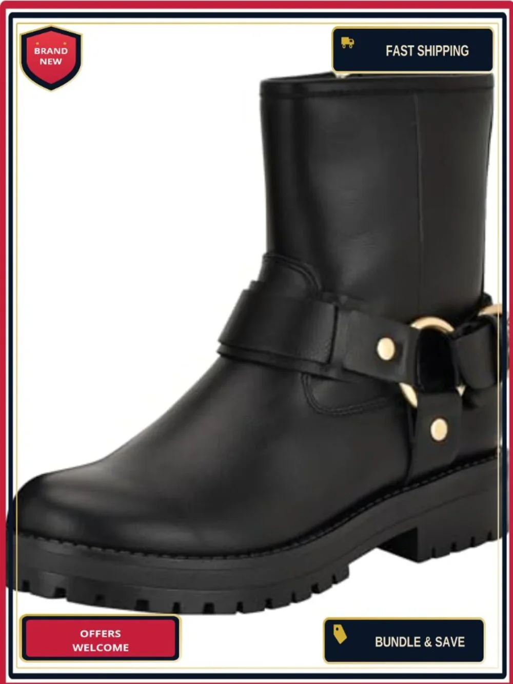 Faux Leather Ankle Bootie with Block Heel Round Toe Pull-On